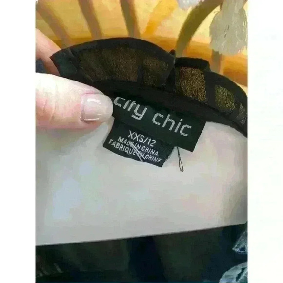 City chic sheer, black, high neck, sleeveless tunic. Size XXS/12. - Picture 3 of 4